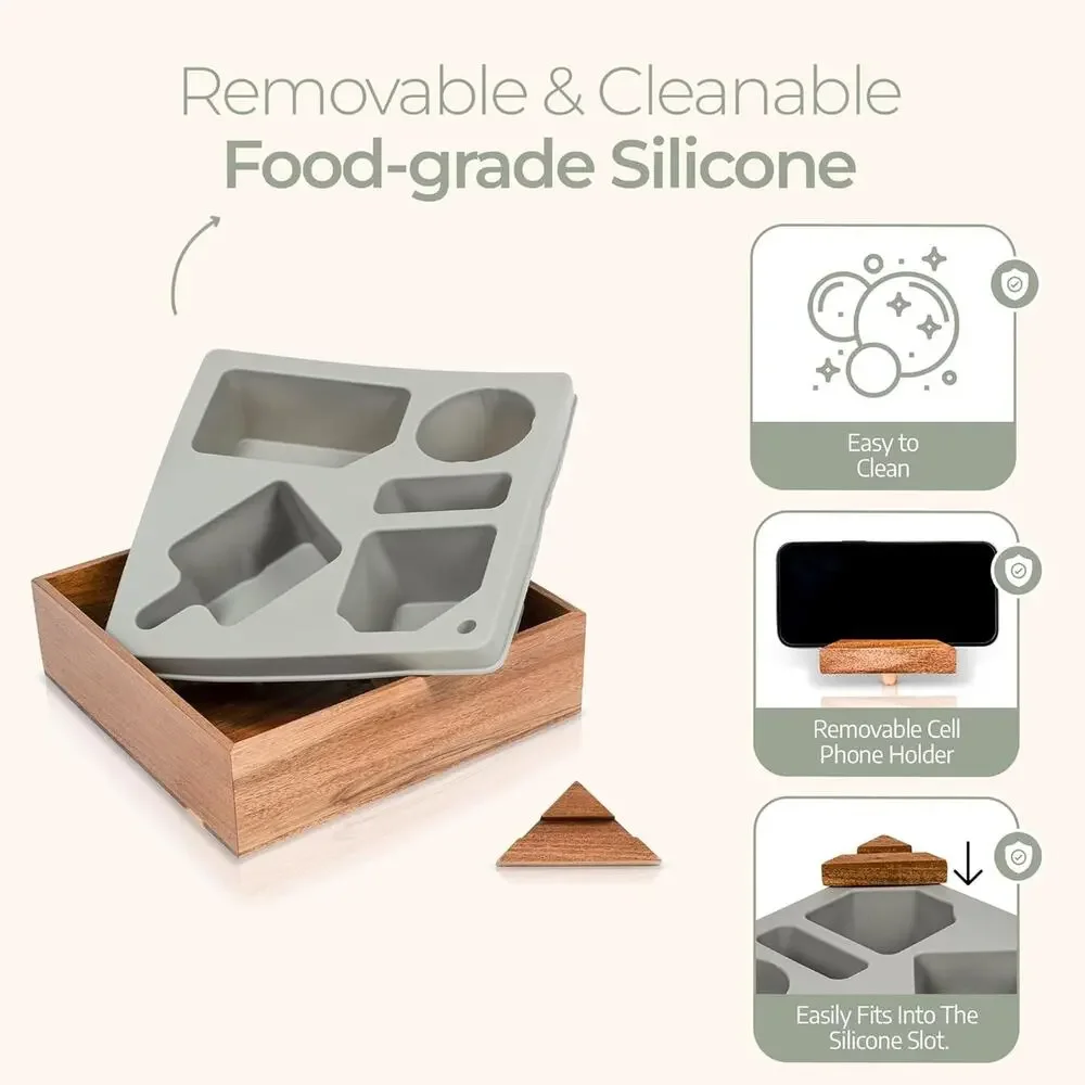 Mason & Meadow Couch Caddy Silicone Lined Acacia Wood NIB